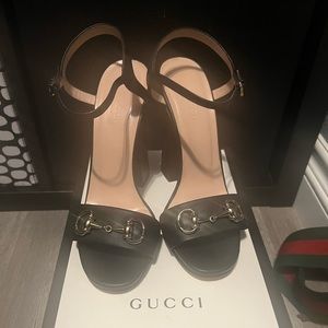 Gucci Horsebit Sandals Heels in Black Sz 37 Ankle Strap